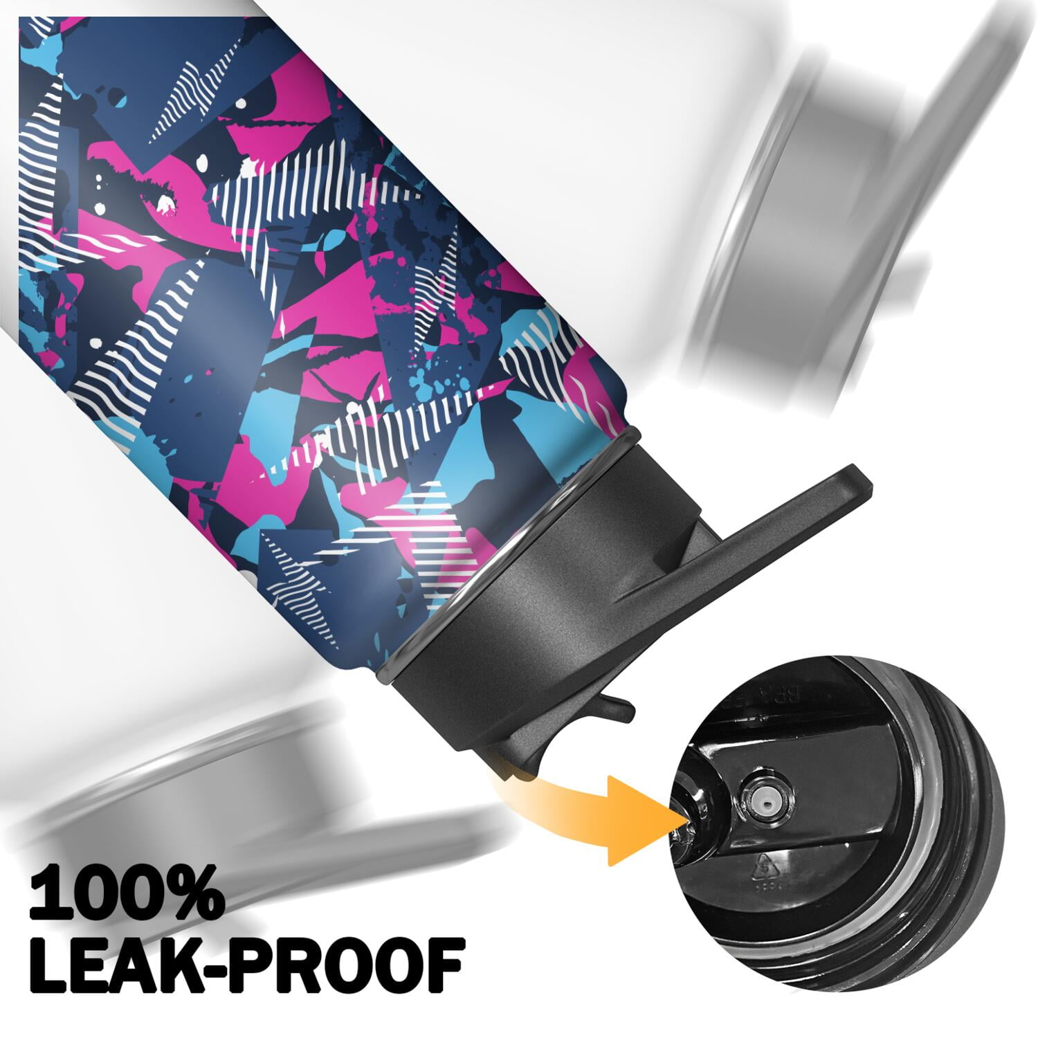 18oz Insulated Water Bottle with Straw & Cleaning Brush, Wide Mouth Stainless Steel Flask, Watercolor Splatter Painting Print