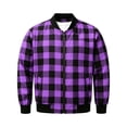 thumbnail image 5 of Men's Casual Buffalo Plaid Bomber Jacket Full Zip Windproof Lightweight Varsity Flight Coat with Pockets for Fall Winter Daily Wear, Purple, M, 5 of 9