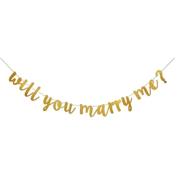 Will You Marry Me ? Banner, Wedding Party Decoration, Paper Sign for Proposal Party Decors Supplies Backdrops - Gold