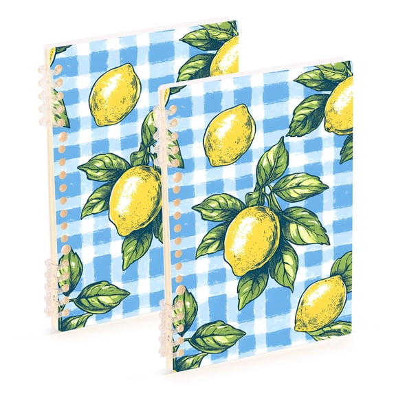 FORMRS 1-Subject Spiral Notebook 8" x 5" College Ruled 60 Refillable Sheet A5 Hard Cover, 2 Pack, Cartoon Plaid Lemon