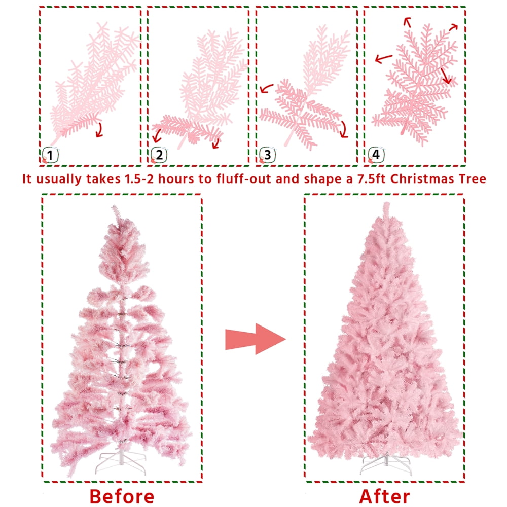 Easyfashion Pink Hinged Spruce Artificial Holiday Decorative Christmas Tree, with Foldable Stand 7.5'