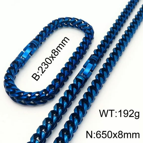HOOUN Mens Jewelry Set Stainless Steel Necklace Bracelet Blue Keel Braind Chain