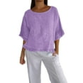 thumbnail image 2 of Alitao Shirts for Women Tshirts Shirts Womens Round Neck Ruffled Hem Mid Sleeve Cotton And Linen Top Linen Shirts Womens Tops Dressy Casual Purple S, 2 of 4