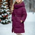 thumbnail image 5 of Girls Puffer Coat Mid Length Hooded Tunic Down Jacket Long Sleeve Thicken Warm Winter Overcoat with Pockets (12 Years, Wine), 5 of 5