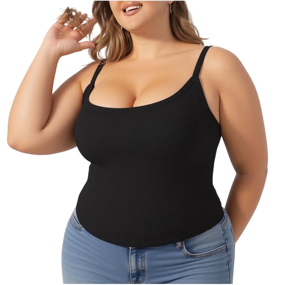 LNWUY (XL-5XL) Plus Size Women's Cami Tank Tops Cross Back Halter Sleeveless Summer Versatile Going Out Casual T-Shirts Black XXL