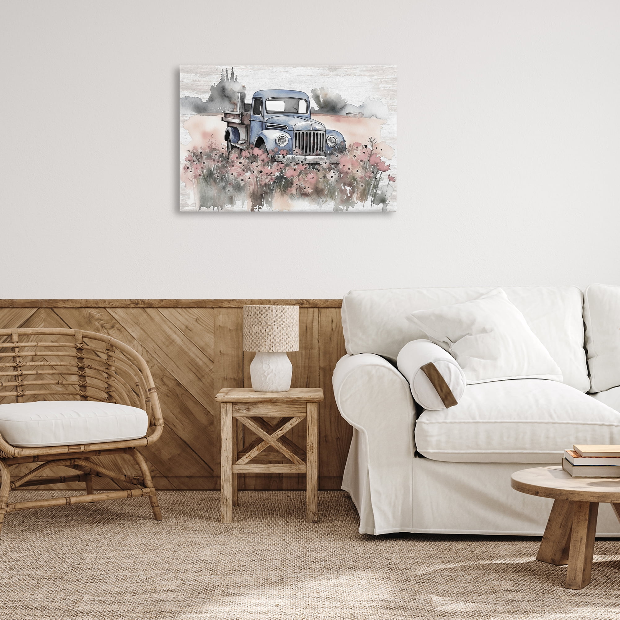 Stupell Industries Pickup in Floral Meadow Transportation Painting Gallery Wrapped Canvas Art Print Wall Art, 30 x 20