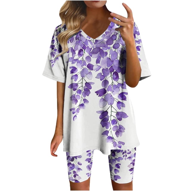 Blusas para las Mujeres Casual, Cuello en V de Manga Corta Impresa Superior Y Suelto Pantalones Cortos, Conjuntos de Moda de Verano