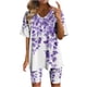 thumbnail image 1 of Blusas para las Mujeres Casual, Cuello en V de Manga Corta Impresa Superior Y Suelto Pantalones Cortos, Conjuntos de Moda de Verano, 1 of 4