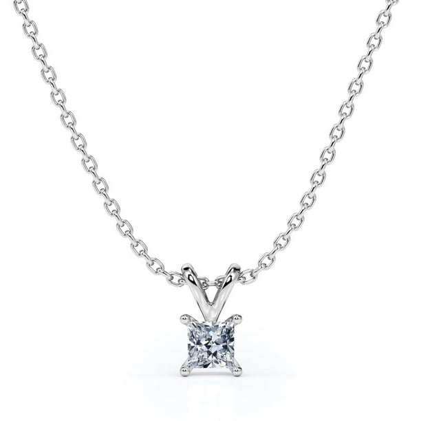 Collar Colgante de Diamantes de Talla Princesa de 0,38 Quilates en Baño de Oro Blanco de 18 K sobre Plata JeenMata