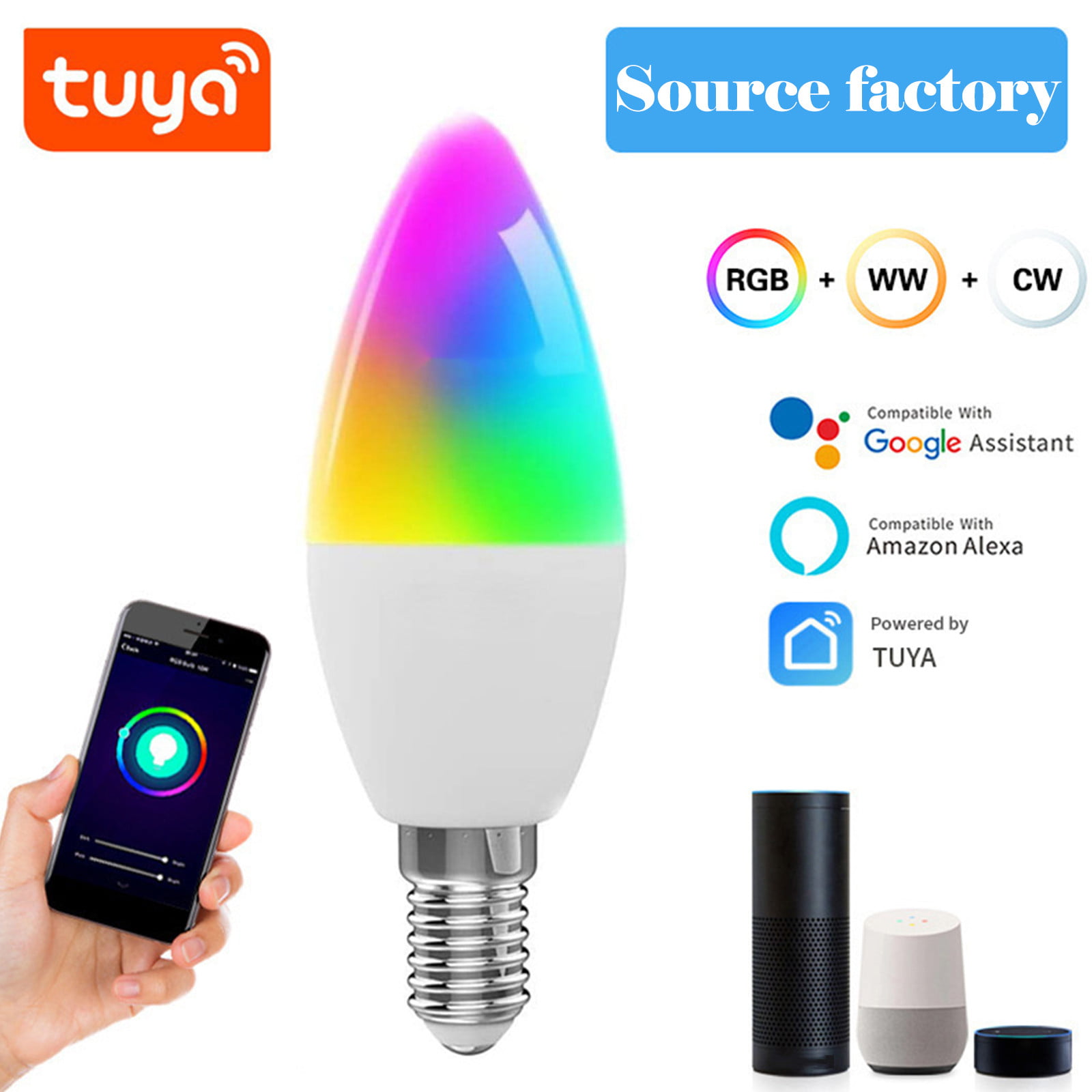 WiFi Smart Light Bulb E27 7W RGB+CW LED Lamp Amazon Alexa/Google Home Control 