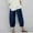 Dark Blue, variant on Munlar Linen Pants for Women Cropped Brown Casual Pants with Pockets Elastic Waist High Waisted Trousers Size M
