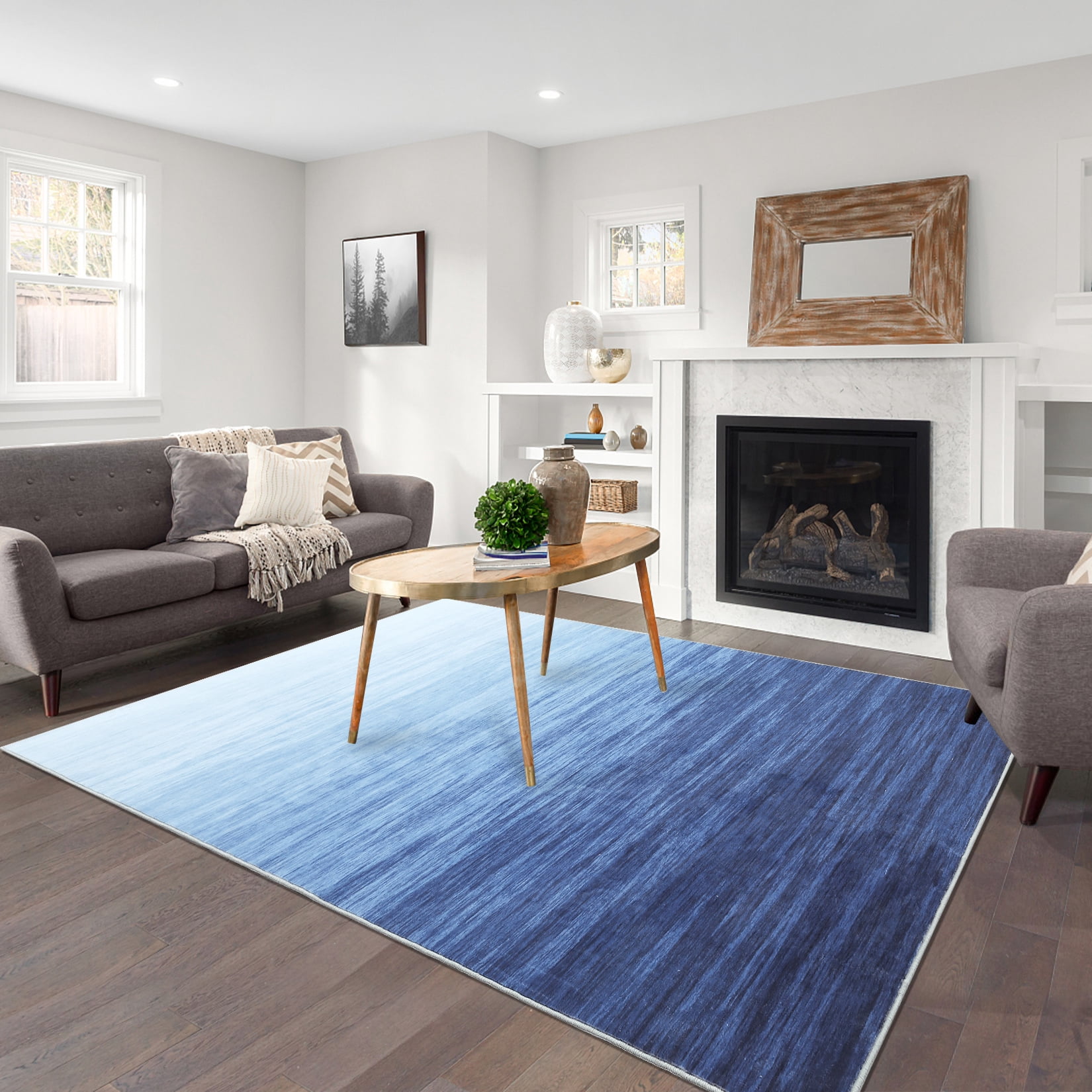 Hasoo Blue Large Modern Abstract Area Rug for Living Room Non-Slip Washable Indoor Home Decor Carpet, 9' x 12'