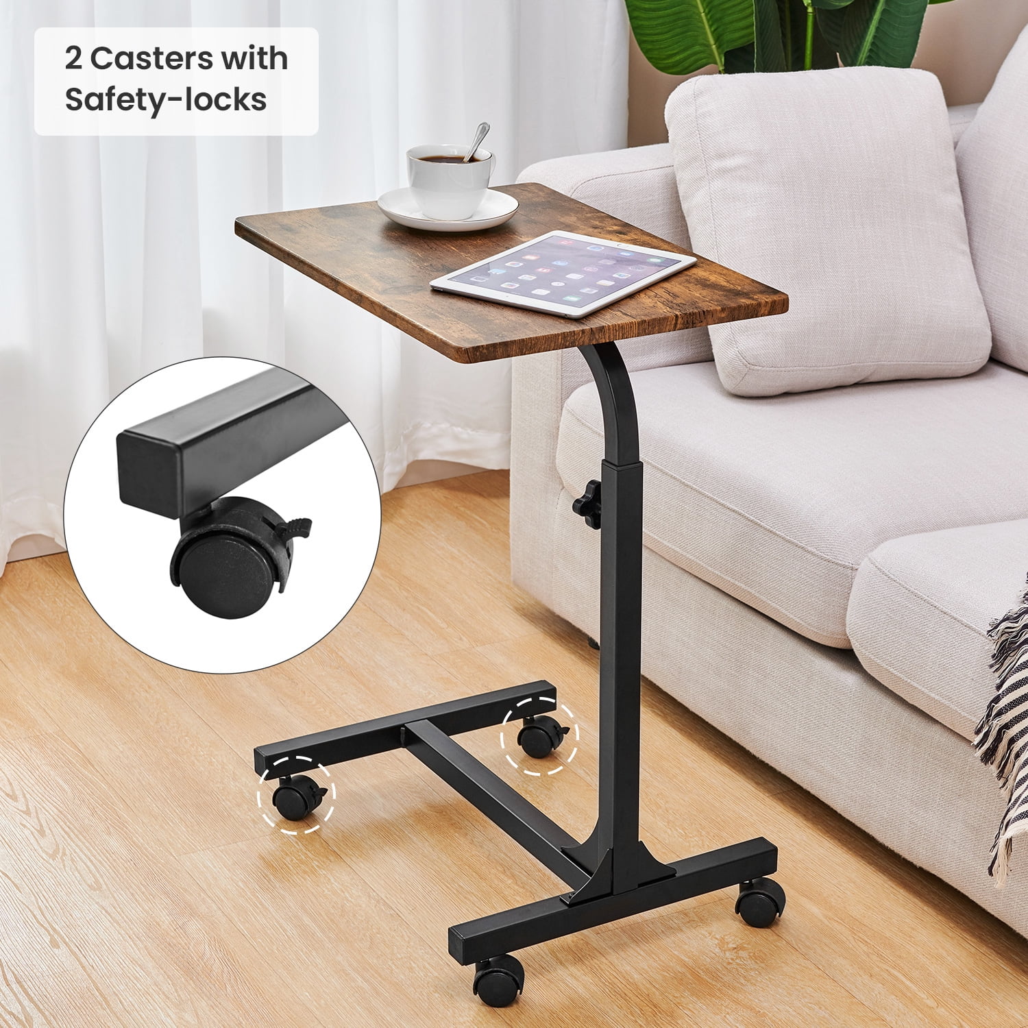 Kepooman Portable Laptop Desk with Casters, Rolling Computer Stand with Adjustable Height, Sturdy and Ergonomic, Brown & Black Kepooman Portable Laptop Desk with Casters, Rolling Computer Stand with Adjustable Height, Sturdy and Ergonomic, Brown & Black