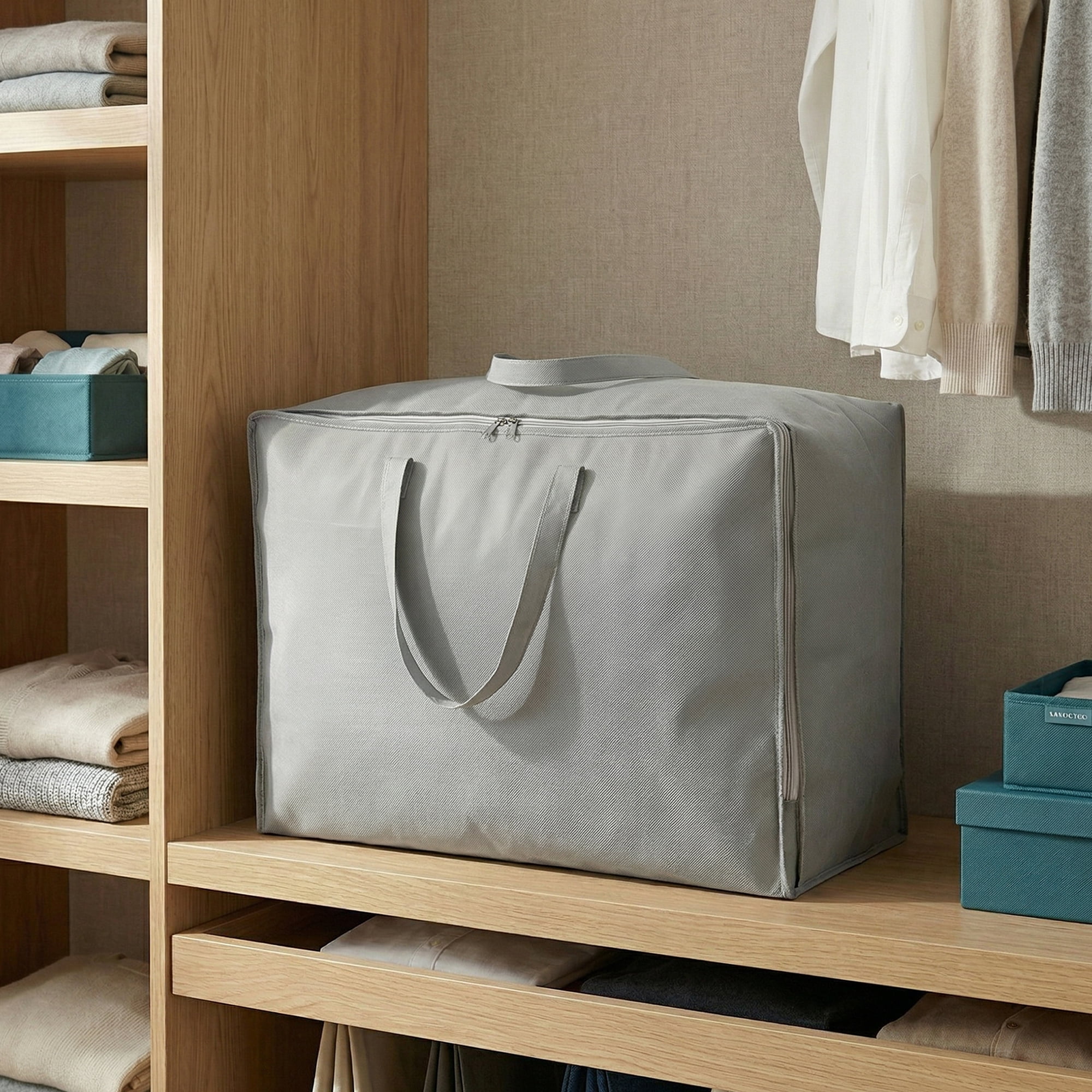 Unique Bargains Clothing Storage Bag Organize Bedroom and Closet Grey 21.3"x14.2"x7.1"