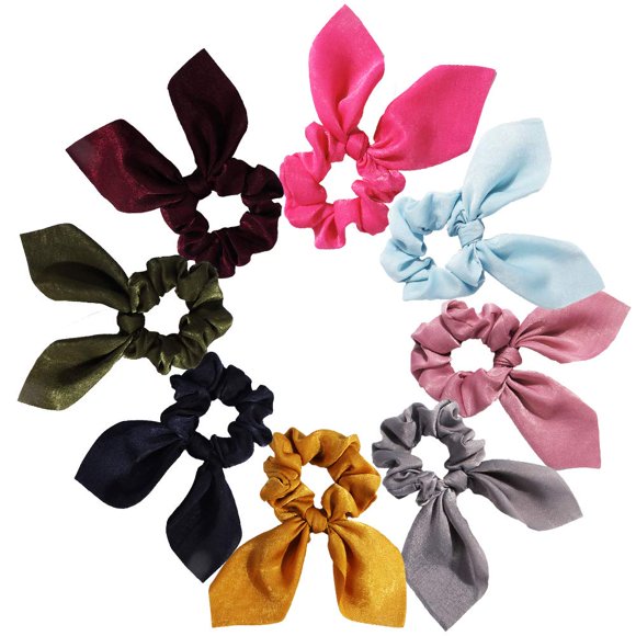 Coleteros para el cabello de colores sólidos, lindos lazos para el cabello con orejas de conejo, coleteros con lazo para mujeres y niñas (8 colores-A)