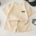 thumbnail image 2 of TOWED22 Baby Boy Summer Clothes Short Sleeve Graphic T-Shirt Elastic Shorts Casual Outfit Set Beige,5-6 Y, 2 of 4