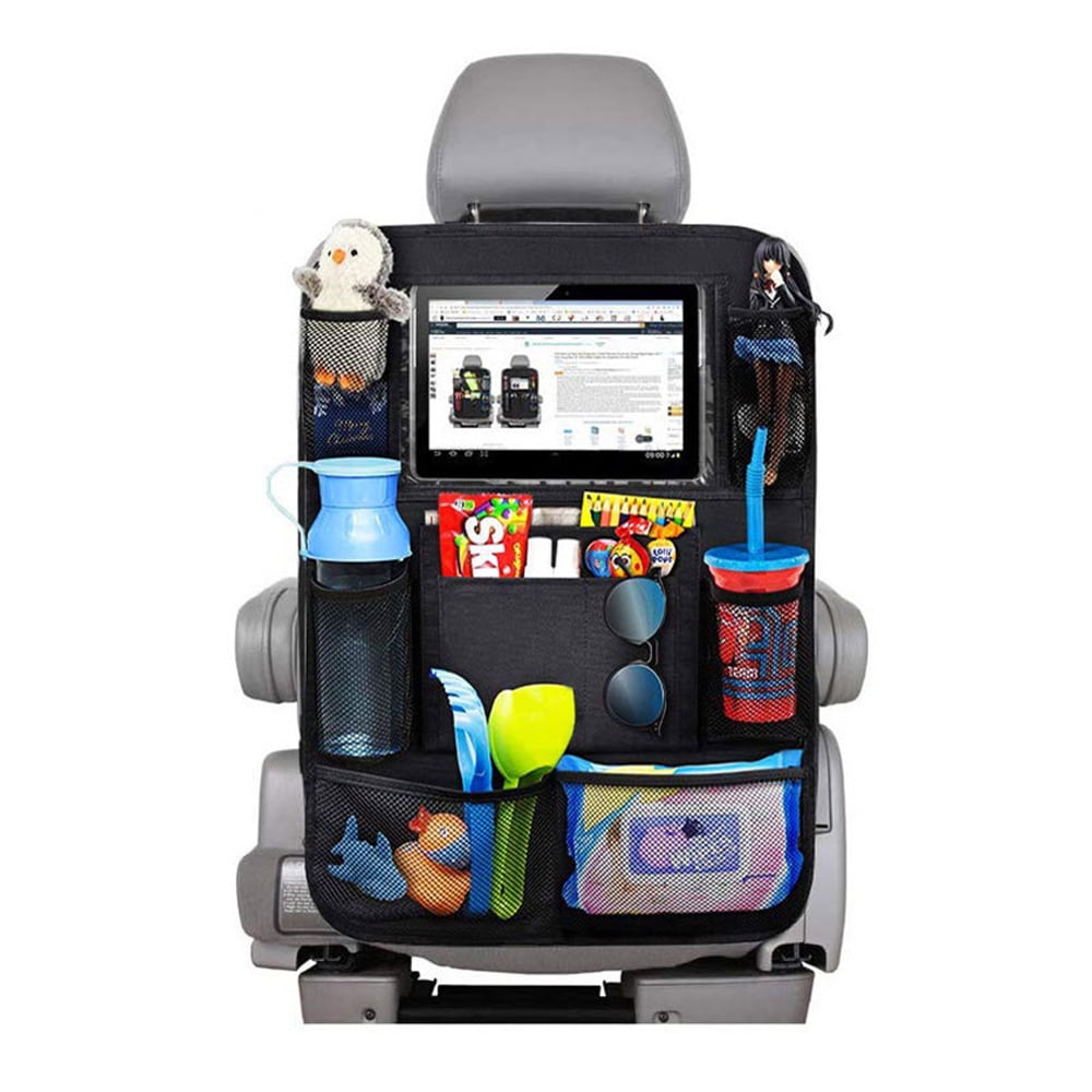 Car Backseat Organizer with Touch Screen Tablet Holder + 9 Storage Pockets Kick Mats Car Seat Back Protectors for Kids Toddlers