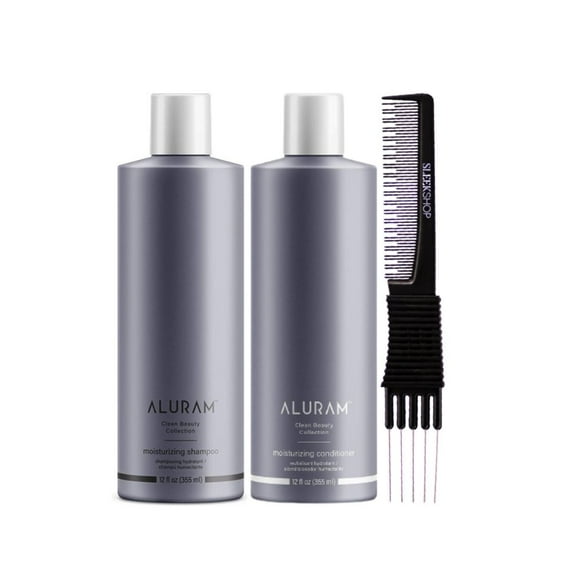 ALURAM Moisturizing Shampoo (12 oz) and Conditioner (12 oz) with SLEEKSHOP Teasing Comb