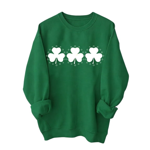 Rutainlusire Womens Trendy Loose St. Patricks Day Printed Sweatshirts Shirts Women's Fashion Casual St. Patrick's Day Print Round-Neck Long Sleeve Pullover Sweatshirt Top