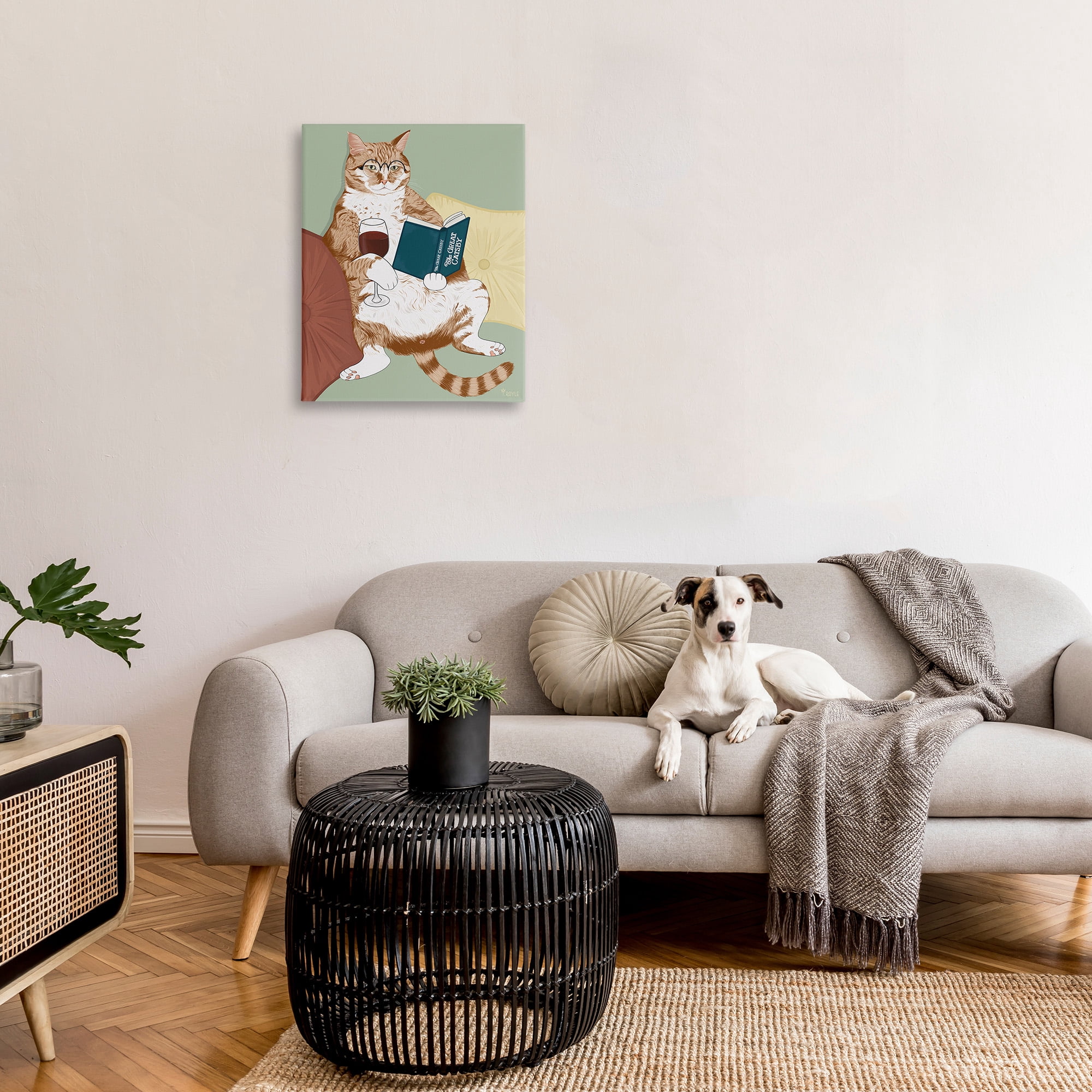 Stupell Industries Cat Reading with Wine Animals & Insects Painting Gallery Wrapped Canvas Art Print Wall Art, 24 x 30