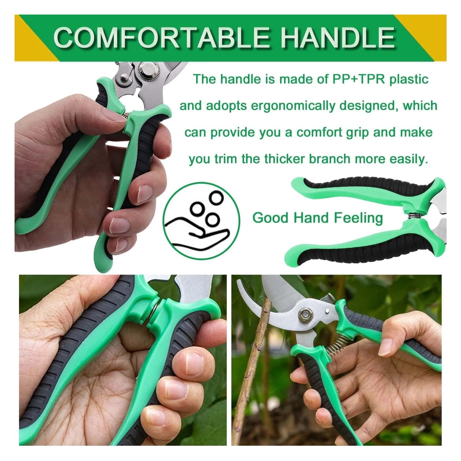 Pruning Shears - Garden Clippers Pruner, 7.5 Inch Stainless Steel Handheld Branch Gardening Scissors Snips Tool with Safety Lock