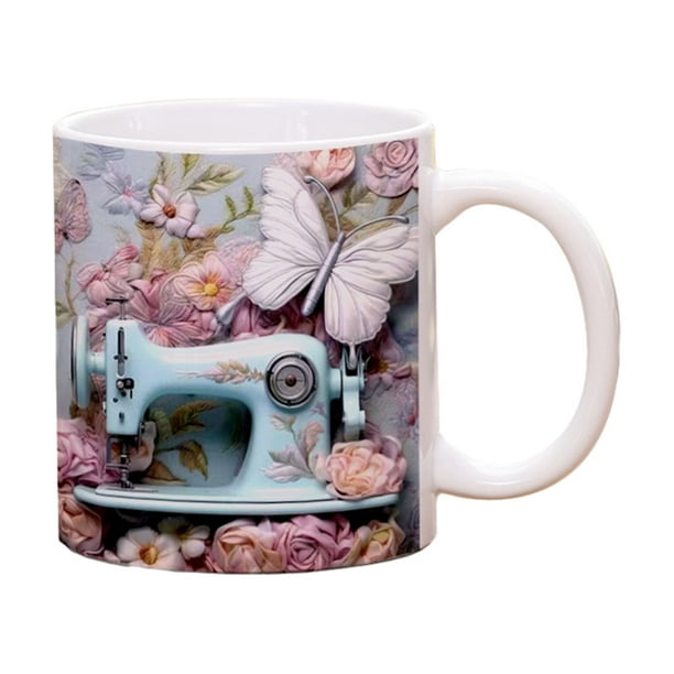 Taza de té de cerámica Yuarrent elegante con máquina de coser 3D idea de regalo pintada