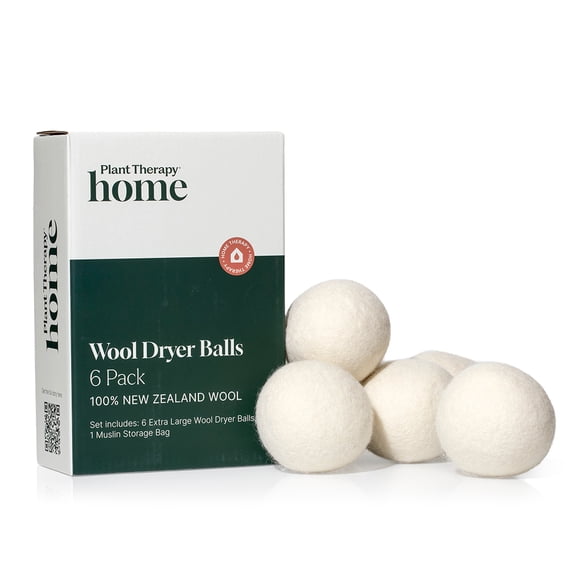 Plant Therapy Home Wool Dryer Balls 6-Pack 100% New Zealand Wool, Extra Large, Eco-Friendly, Reusable Natural Fabric Softener, All Natural & Chemical Free