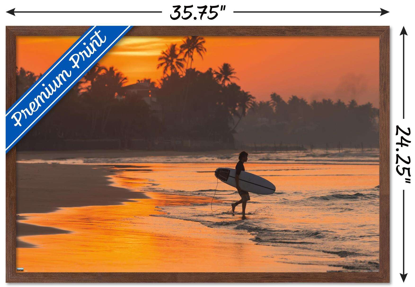 Surfing - Morning Walk Wall Poster, 22.375" x 34", Framed