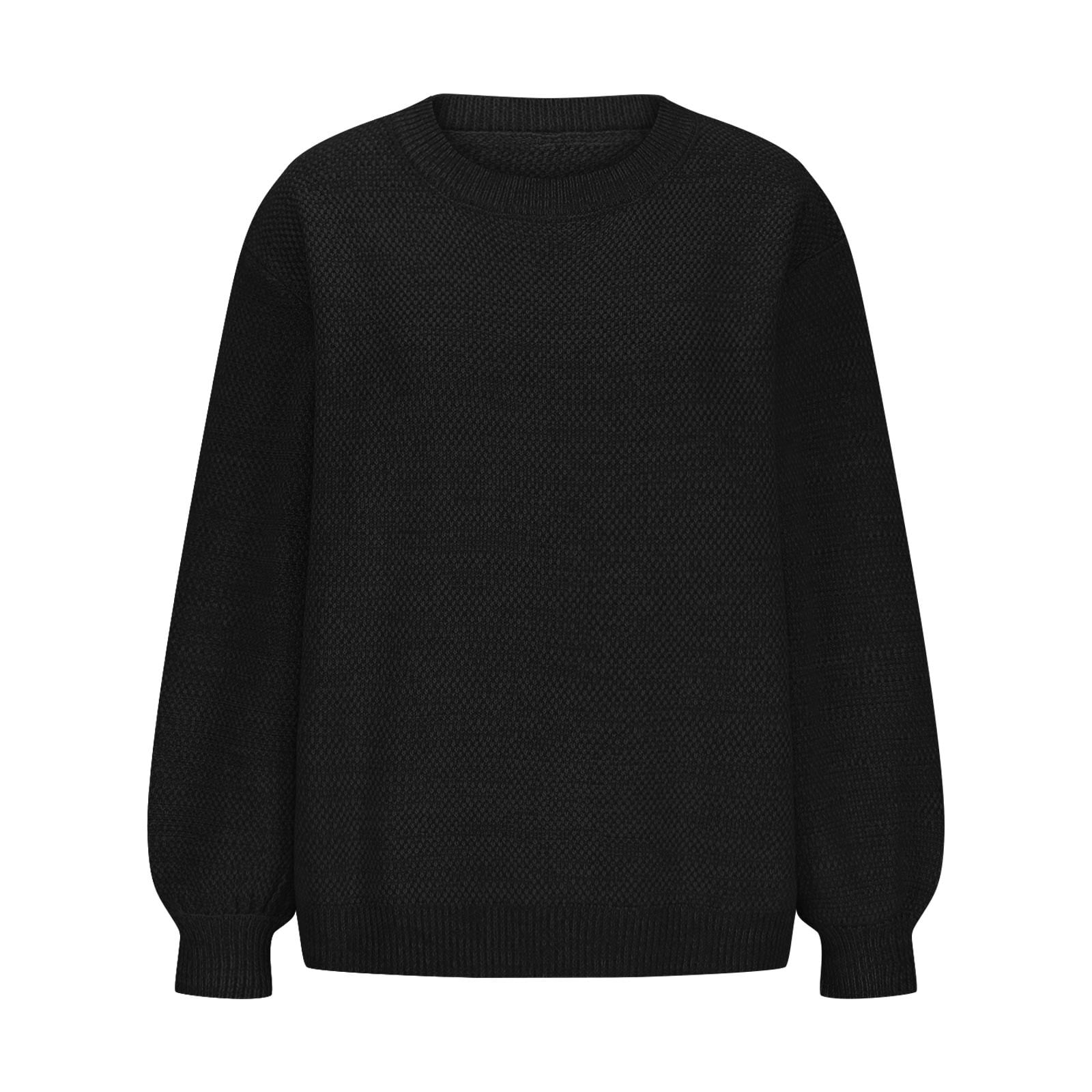 Free Shipping Women's Oversized Crewneck Sweater Puff Long Sleeve Cable Slouchy Pullover Jumper Tops Classic Solid Knit Sweaters