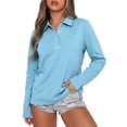 thumbnail image 6 of Hearthz Women Polo Shirt 3 Button Long Sleeves Shirts for Women Relaxed Fit Solid Color Women Shirts Uniform Tops Sky Blue L, 6 of 6