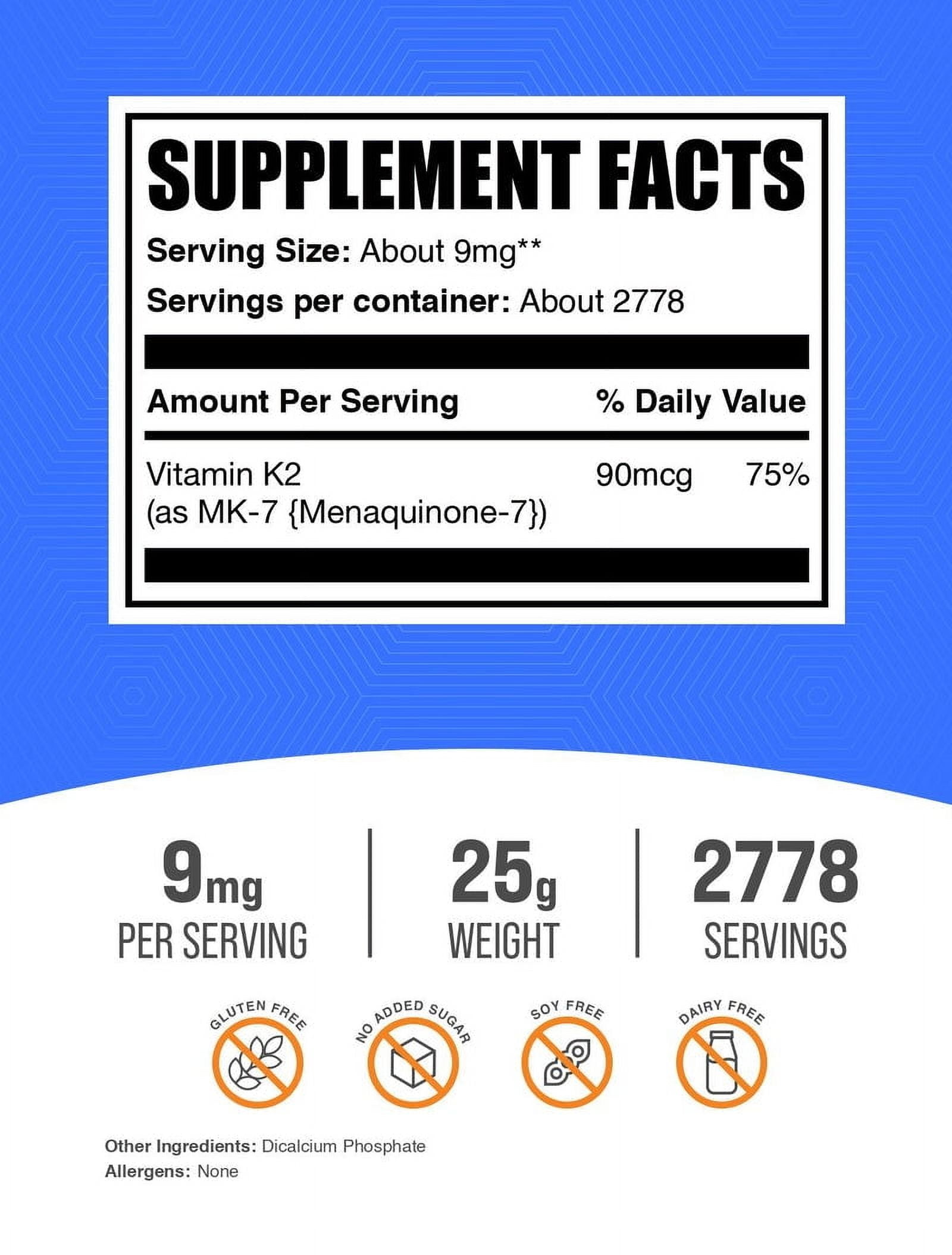 BulkSupplements Vitamin K2 MK7 Powder - 25 Grams (0.9 oz)