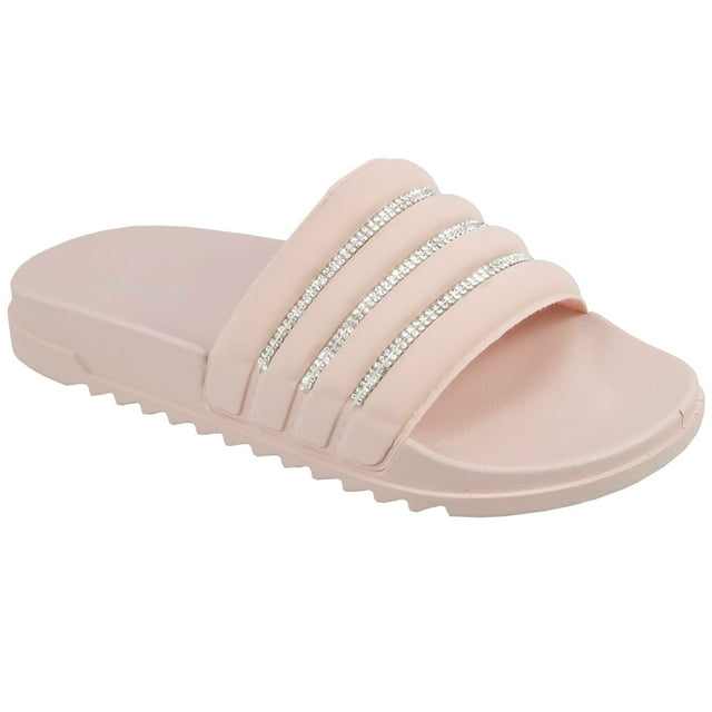 Nouvelle Sandale Plate pour Femmes à Bout Ouvert, Pantoufle à Bride Amortie Confortable avec Strass