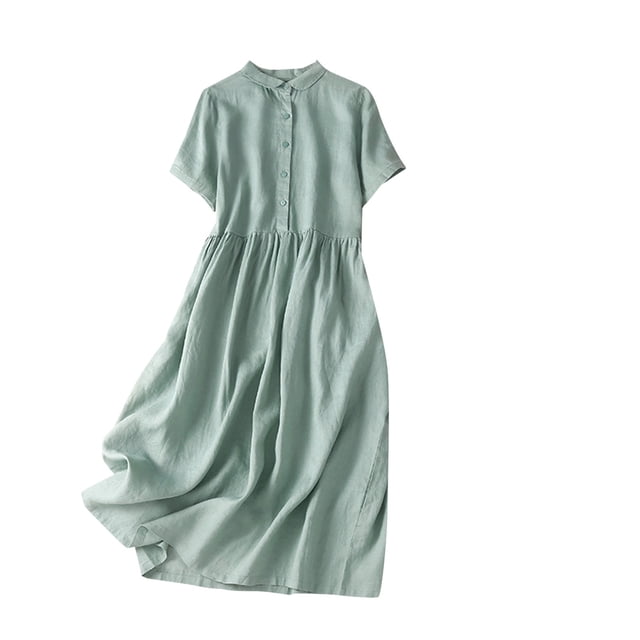 B91xZ Robe Printemps Été Col en V Taille Empire Robe Manches Courtes Été Décontractée à Volants Midi, Vert TTG