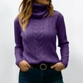 thumbnail image 3 of Women's Fashionable Solid Color High Neck Long Sleeved Sweater Pullover Sweater Top for Fall Winter Comfortable Everyday Fashion,Purple,S, 3 of 7