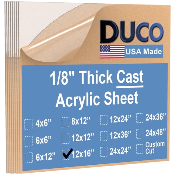 Duco USA-Made Clear Cast Acrylic Sheet 1/8 Inch Thick 12" x 16" - 8 Pack of Transparent Plexiglass Sheet - Lightweight Acrylic Board for Window Replacements, Displays, Signs, and More