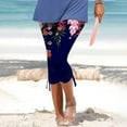 thumbnail image 3 of QUYUON Summer Capris for Women Elastic Waist Casual Capris and Cropped Pants Drawstring Floral Print High Waisted Capris Pants Skinny Slim-Leg Yoga Workout Leggings Beach Lounge Pants Navy S, 3 of 5