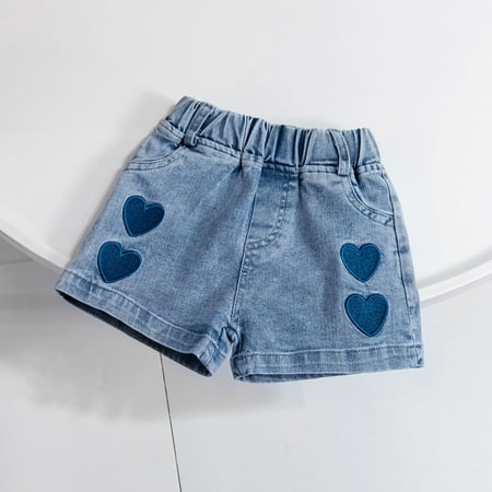 

Xijirk Girls Jean Shorts Toddler Girls Light Color Embroidered Love Print Elastic Waistband Denim Shorts With Pockets Shorts for Girls(Color:Blue Size:4-5 Years)