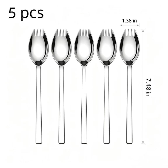 Vruelia 5Pcs Stainless Steel Spork Soup Salad Noodle Spoon Fork Cutlery Tableware