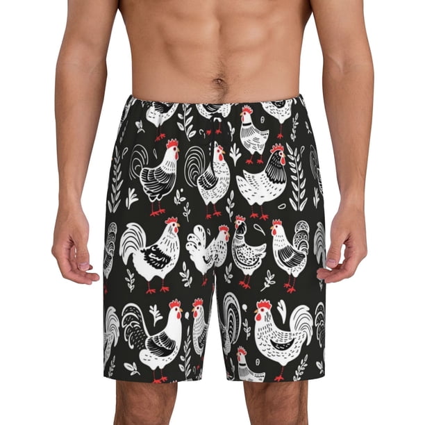 Balery Laying Hens And Roosters Pantalones cortos de pijama de punto de algodón para hombre con cinturilla y bolsillos-XX-Large