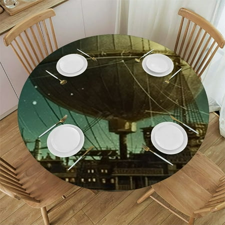 

BCIIG Moon Round Table Cover Stain Resistant Washable for Indoor Outdoor Dining Kitchen Wedding Parties 100% Polyester Fiber 54 -58