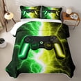 thumbnail image 2 of meiyoeat Neon Lightning Gaming Bed Spread Queen for Boys Girls, Electric Gamer Queen Coverlet Set, Green Yellow, 3-Piece 1 Quilt and 2 Pillowcases, 2 of 7