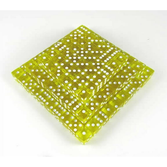 Yellow Transparent Dice with White Pips D6 12mm (1/2in) Bulk Pack of 200 Koplow Games