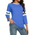 thumbnail image 3 of FNFYFH 3/4 Length Sleeve Tops for Women Casual Patchwork Round Neck Shirts Summer Trendy Tunic Womens Blouse 2025 Striped Workout Top Prime Day Sales, 3 of 5