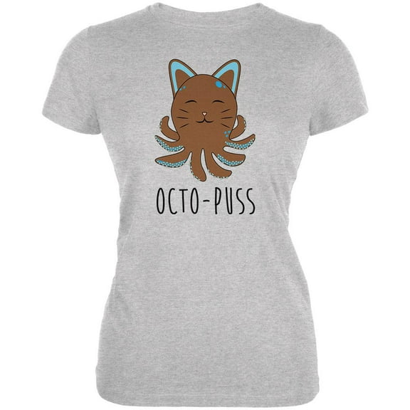 Octopus Octo-Puss Cat Funny Juniors Soft T Shirt Heather SM
