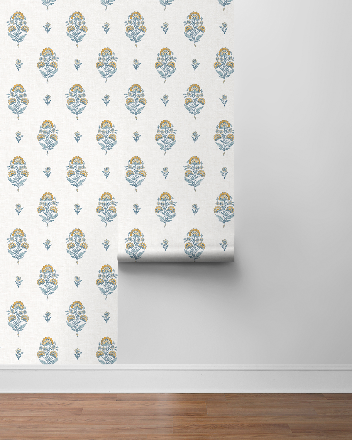 NextWall Marigold & Seabreeze Floral Spot Premium Matte Non-Woven Peel and Stick Wallpaper - 20.5 in. W x 18 ft. L Roll
