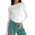 thumbnail image 2 of Top ajustado con cuello redondo para mujer, camiseta sencilla ajustada, traje informal de estilo informal, 2 of 6