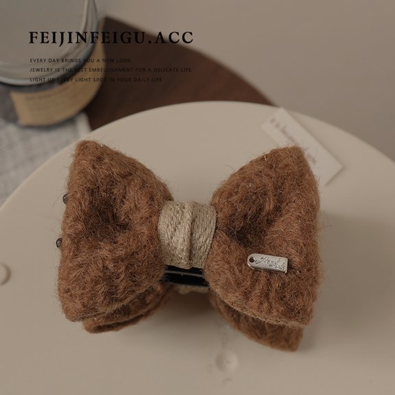 2-pack Autumn and Winter Youthful Bun Hairstyle Tool: High Crown Hair Clip with Original Design Bow and Shark Clip for Women's Back of the Head