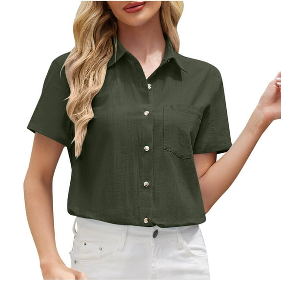 Summer Fashion Oversized Shirt for Womens 2025 Casual Short Sleeve Solid Button Pocket Ladies Turndow Collar Top Blouse