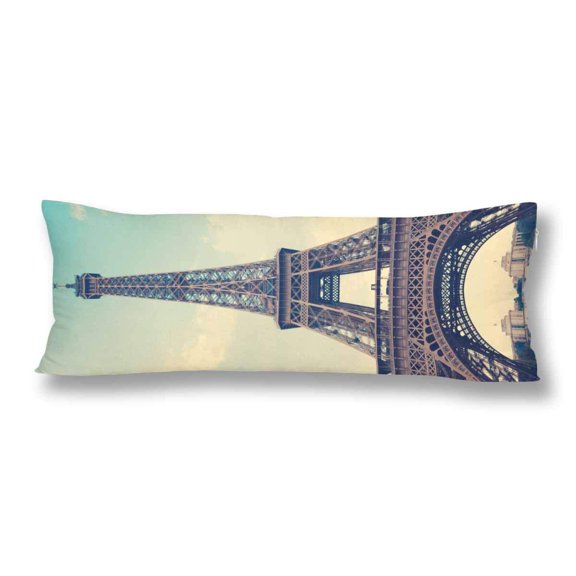 ABPHOTO Vintage Eiffel Tower Blue Sky Body Pillow Covers Case Protector 20x60 inch