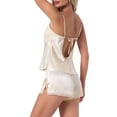 thumbnail image 3 of INSPIRE CHIC Womens Satin Loungewear Lace Silky Bow Spaghetti Strap V Neck Top with Split Shorts Pajama Set XS Champagne, 3 of 6